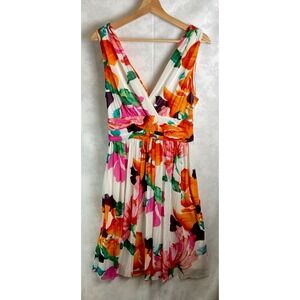 Vivienni Tam Rare Collection Feminine Floral Luxury Elegant V-neck Dress Size L